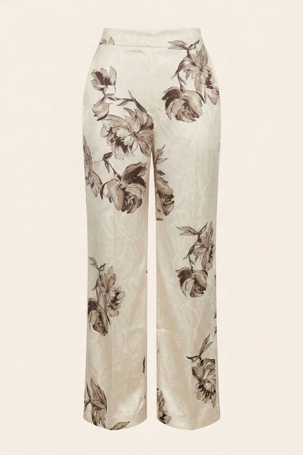 Floral Single Button Suit - White Beige - Trousers Back