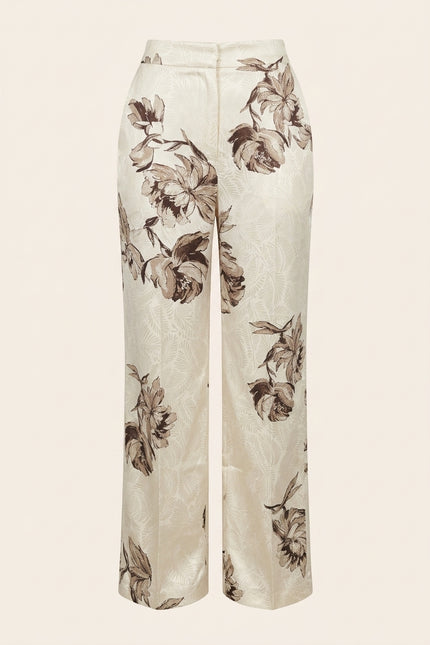 Floral Single Button Suit - White Beige - Trousers Front