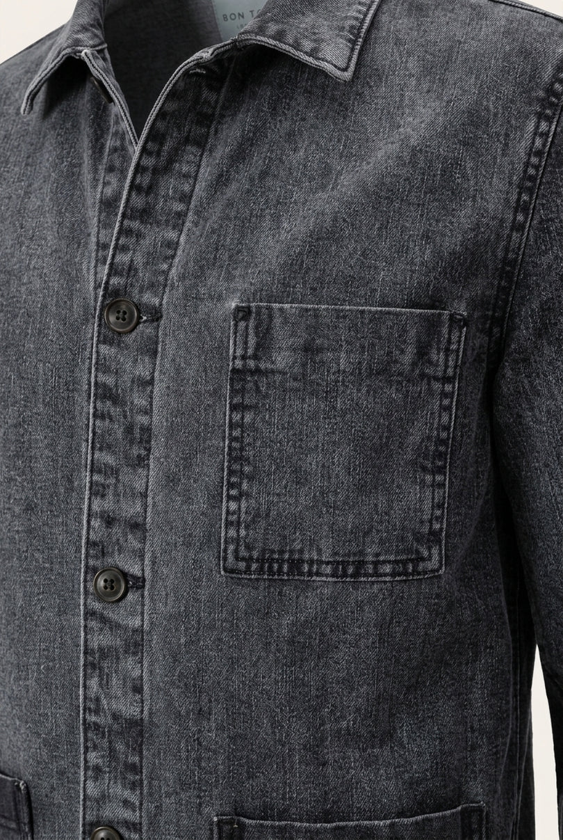 Patch Pocket Denim Jacket - Grey - Detail