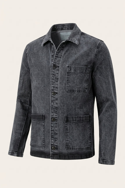 Patch Pocket Denim Jacket - Grey - Front
