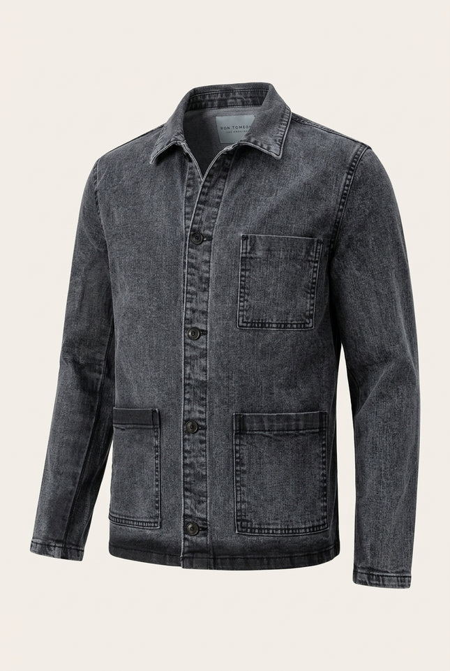 Patch Pocket Denim Jacket - Grey - Front