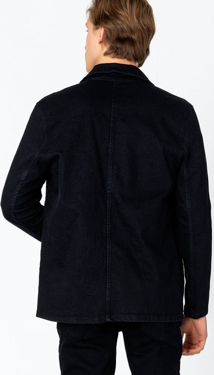 Patch Pocket Fitted Denim Jacket - Black - Ron Tomson