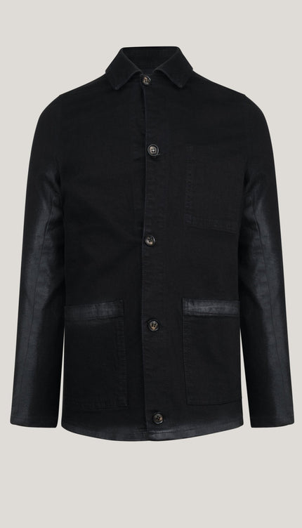 Patch Pocket Fitted Denim Jacket - Black - Ron Tomson