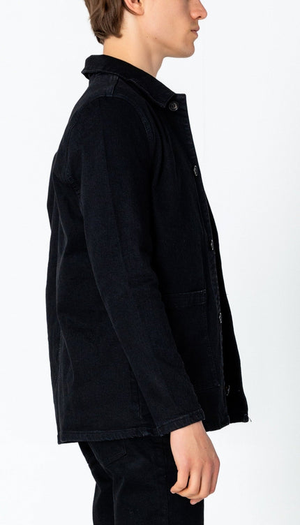 Patch Pocket Fitted Denim Jacket - Black - Ron Tomson