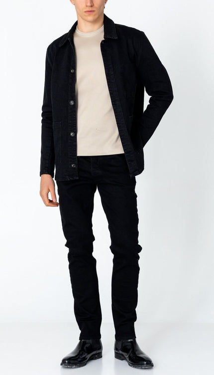 Patch Pocket Fitted Denim Jacket - Black - Ron Tomson