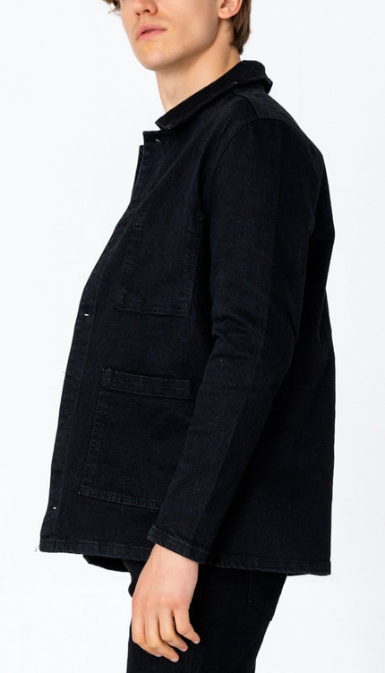 Patch Pocket Fitted Denim Jacket - Black - Ron Tomson