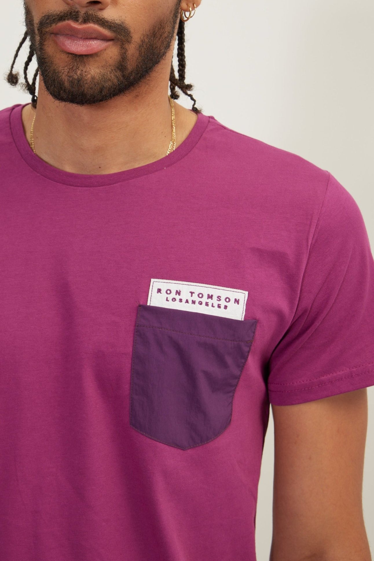 Patch Pocket Fitted T-Shirt - Plum - Ron Tomson