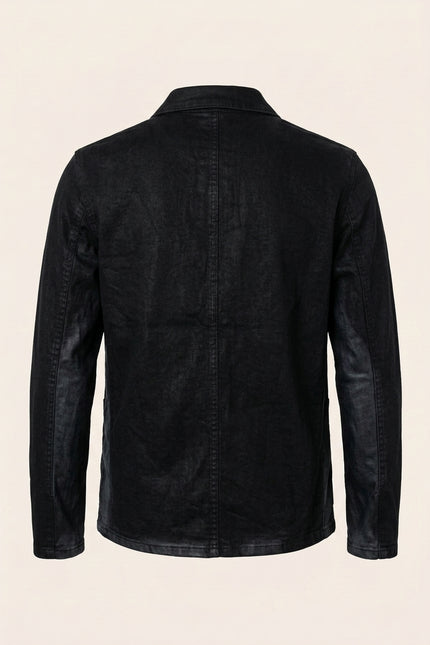 Patch Pocket Waxed Denim Jacket - Black - Back