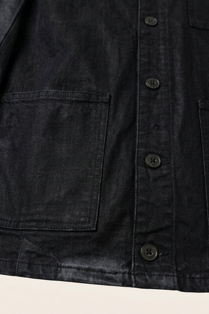 Patch Pocket Waxed Denim Jacket - Black - Detail