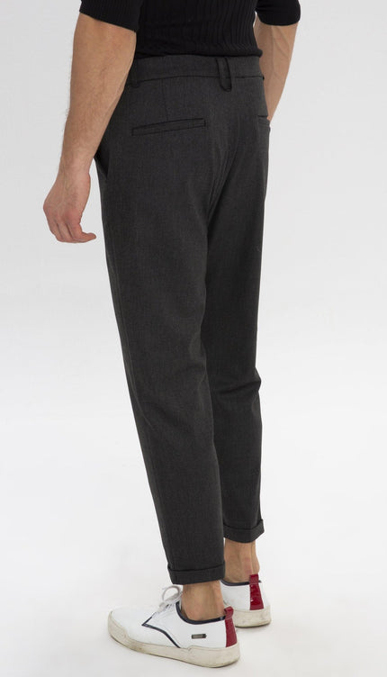 PATTERNED CHAIN FITTED CUFFED PANTS - BLACK - Ron Tomson