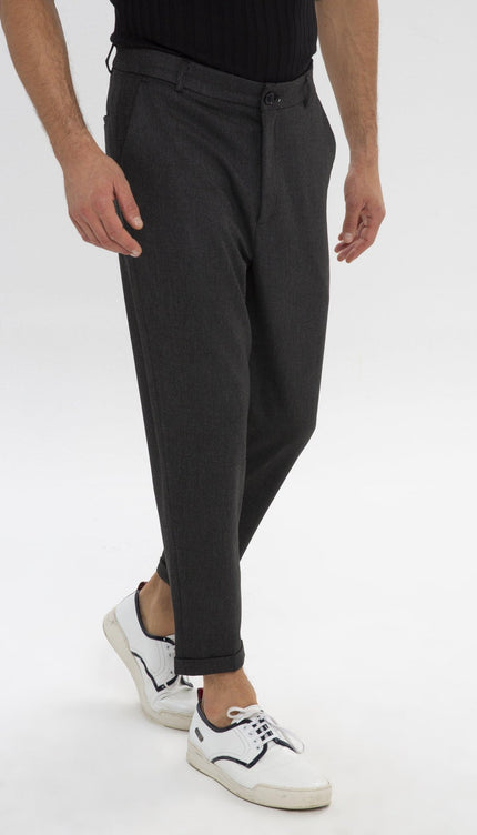 PATTERNED CHAIN FITTED CUFFED PANTS - BLACK - Ron Tomson