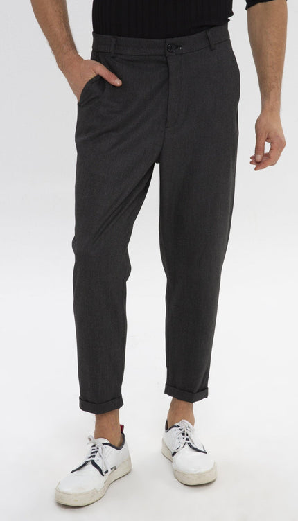 PATTERNED CHAIN FITTED CUFFED PANTS - BLACK - Ron Tomson