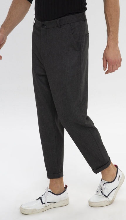 PATTERNED CHAIN FITTED CUFFED PANTS - BLACK - Ron Tomson