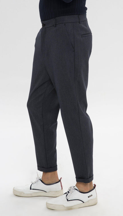 PATTERNED CHAIN FITTED CUFFED PANTS - NAVY - Ron Tomson