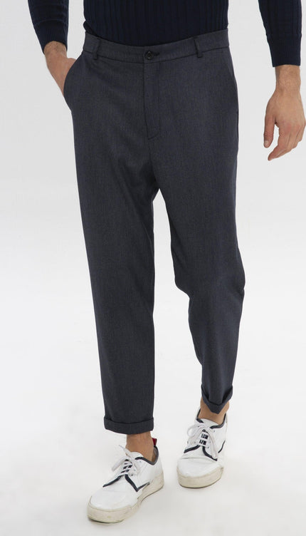 PATTERNED CHAIN FITTED CUFFED PANTS - NAVY - Ron Tomson