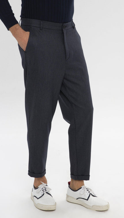 PATTERNED CHAIN FITTED CUFFED PANTS - NAVY - Ron Tomson