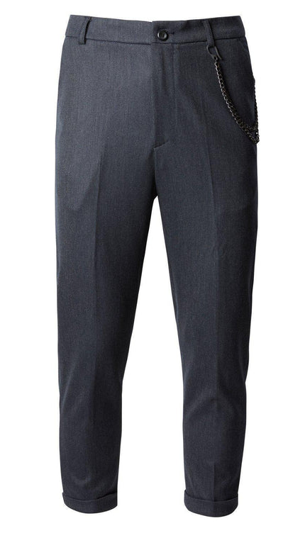 PATTERNED CHAIN FITTED CUFFED PANTS - NAVY - Ron Tomson