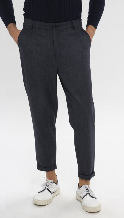 PATTERNED CHAIN FITTED CUFFED PANTS - NAVY - Ron Tomson