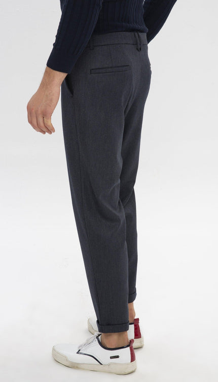 PATTERNED CHAIN FITTED CUFFED PANTS - NAVY - Ron Tomson