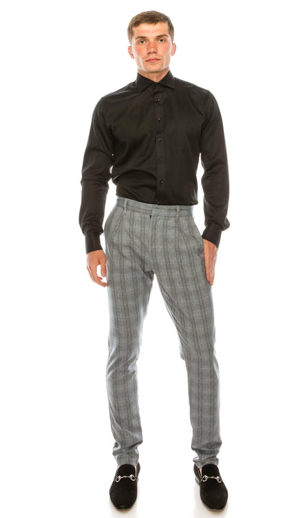 Patterned Slim Fit Casual Trouser- Dark Grey - Ron Tomson