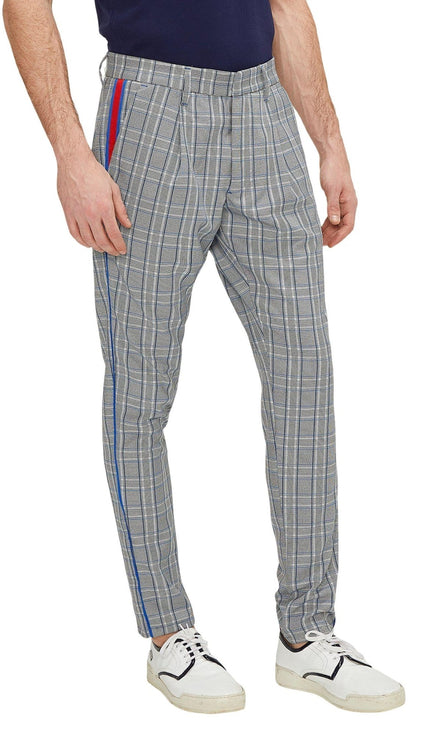 Patterned Slim Fit Causal Trouser - Grey Sax - Ron Tomson