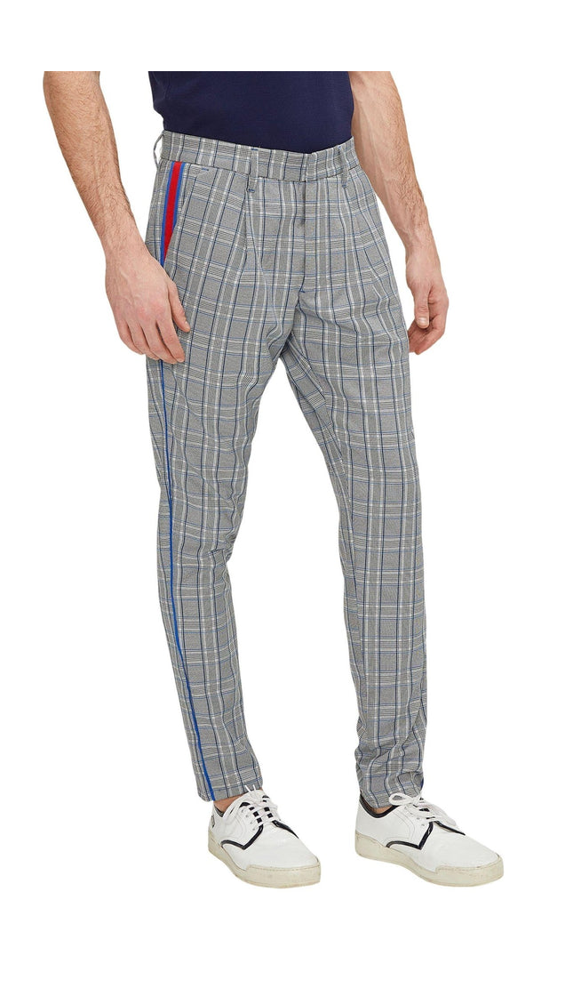 Patterned Slim Fit Causal Trouser - Grey Sax - Ron Tomson