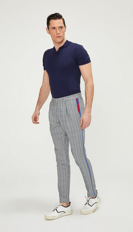 Patterned Slim Fit Causal Trouser - Grey Sax - Ron Tomson