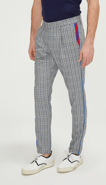 Patterned Slim Fit Causal Trouser - Grey Sax - Ron Tomson