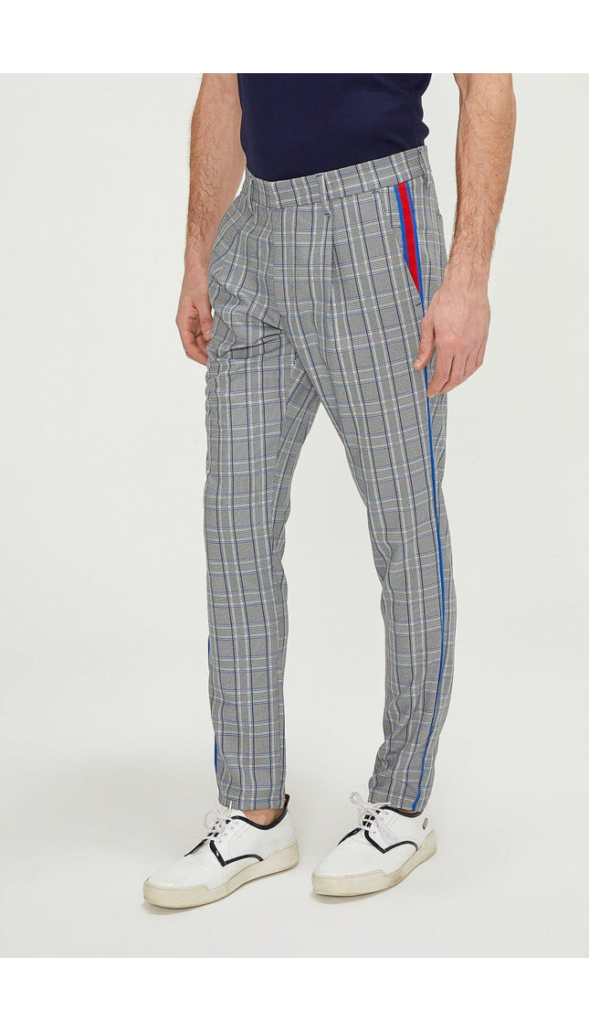 Patterned Slim Fit Causal Trouser - Grey Sax - Ron Tomson