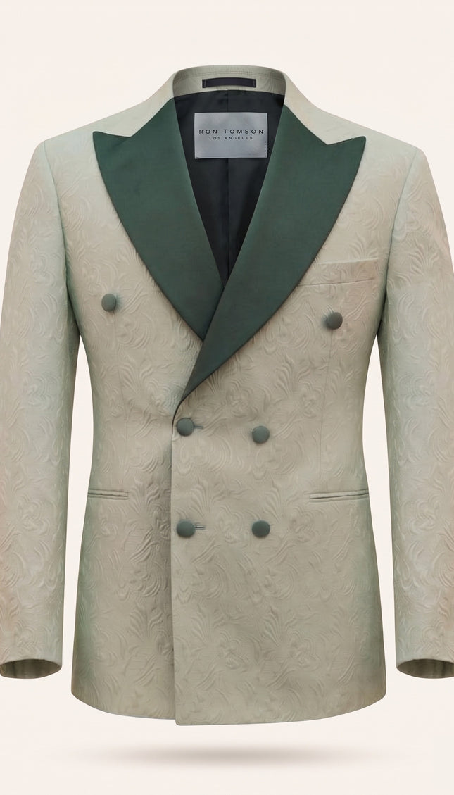 Peak Lapel Brocade Tuxedo Jacket - Green