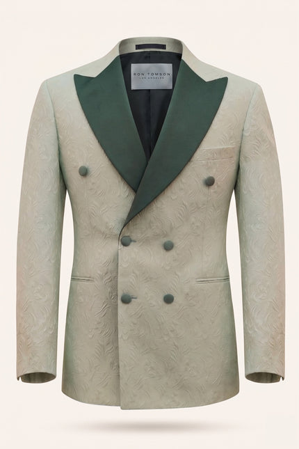 Peak Lapel Brocade Tuxedo Jacket - Green