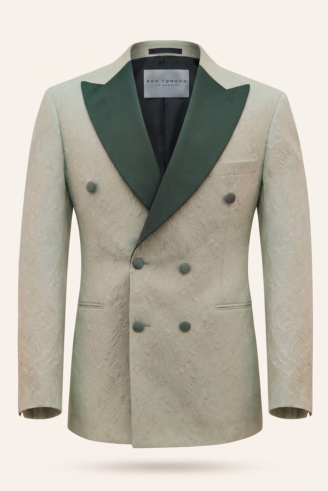 Peak Lapel Brocade Tuxedo Jacket - Green