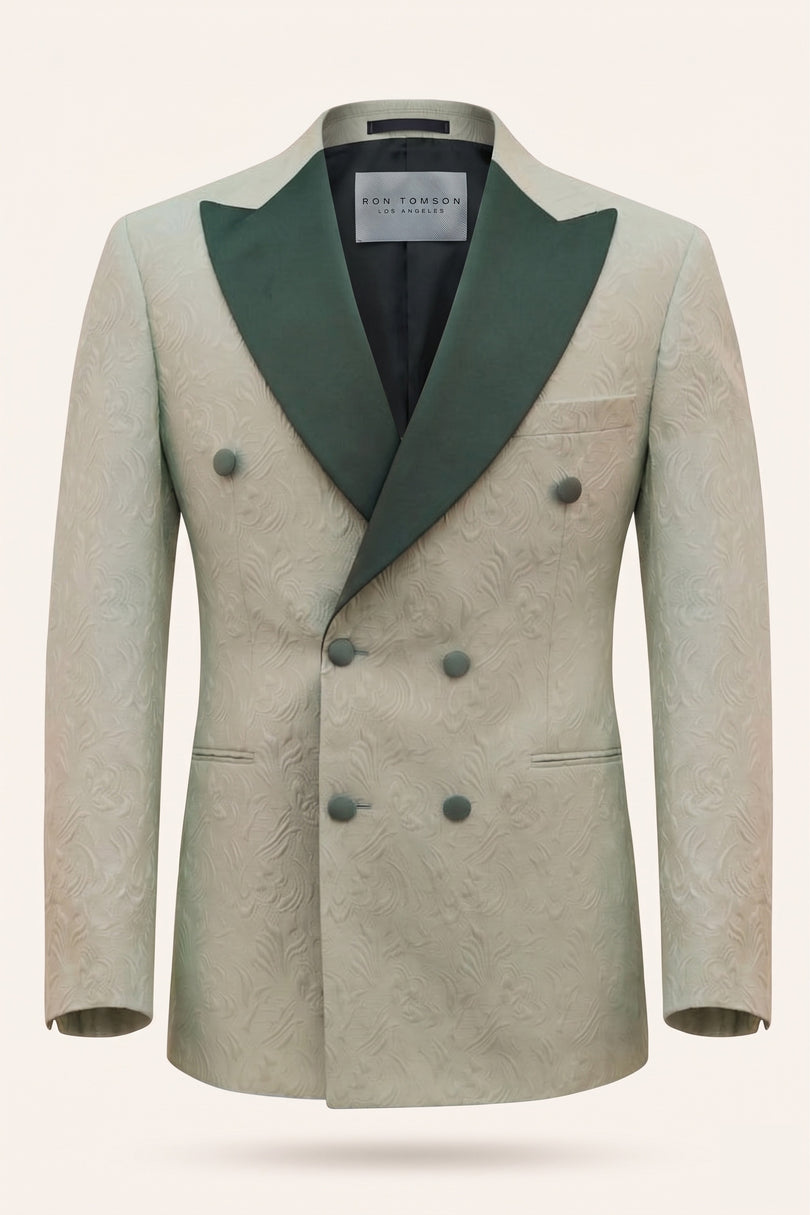 Peak Lapel Brocade Tuxedo Jacket - Green