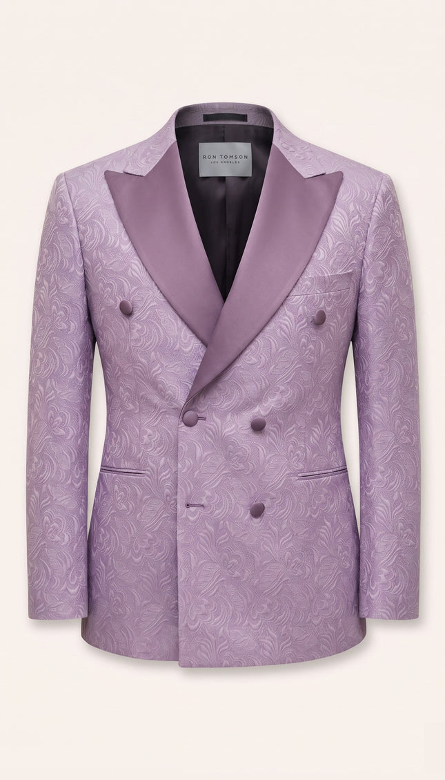 Peak Lapel Brocade Tuxedo Jacket - Lilac