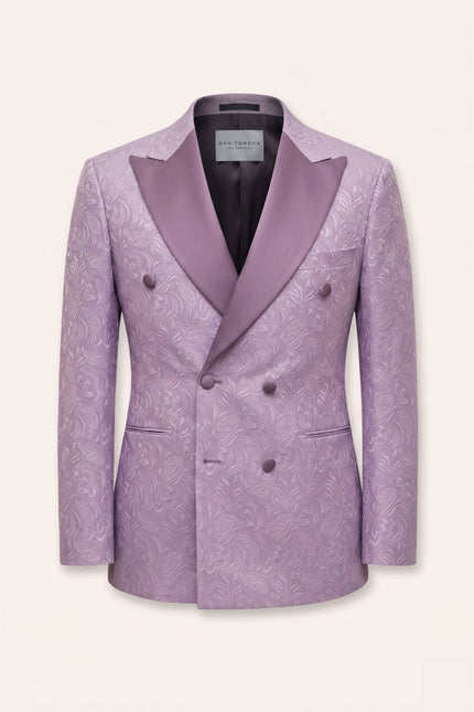 Peak Lapel Brocade Tuxedo Jacket - Lilac