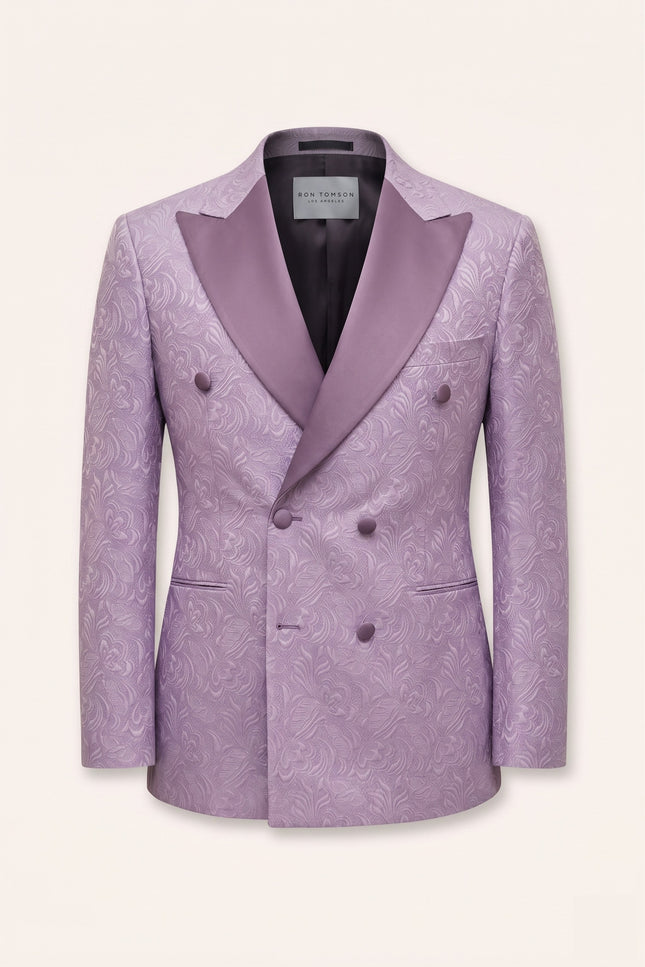 Peak Lapel Brocade Tuxedo Jacket - Lilac