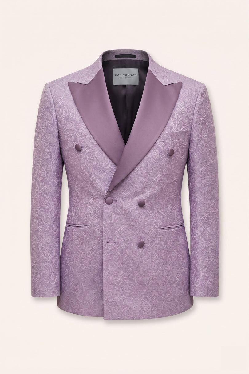 Peak Lapel Brocade Tuxedo Jacket - Lilac