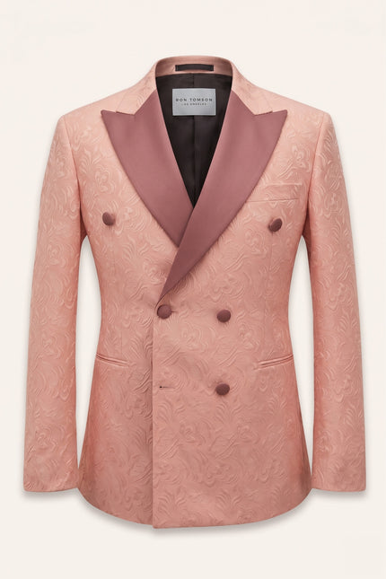 Peak Lapel Brocade Tuxedo Jacket - Salmon