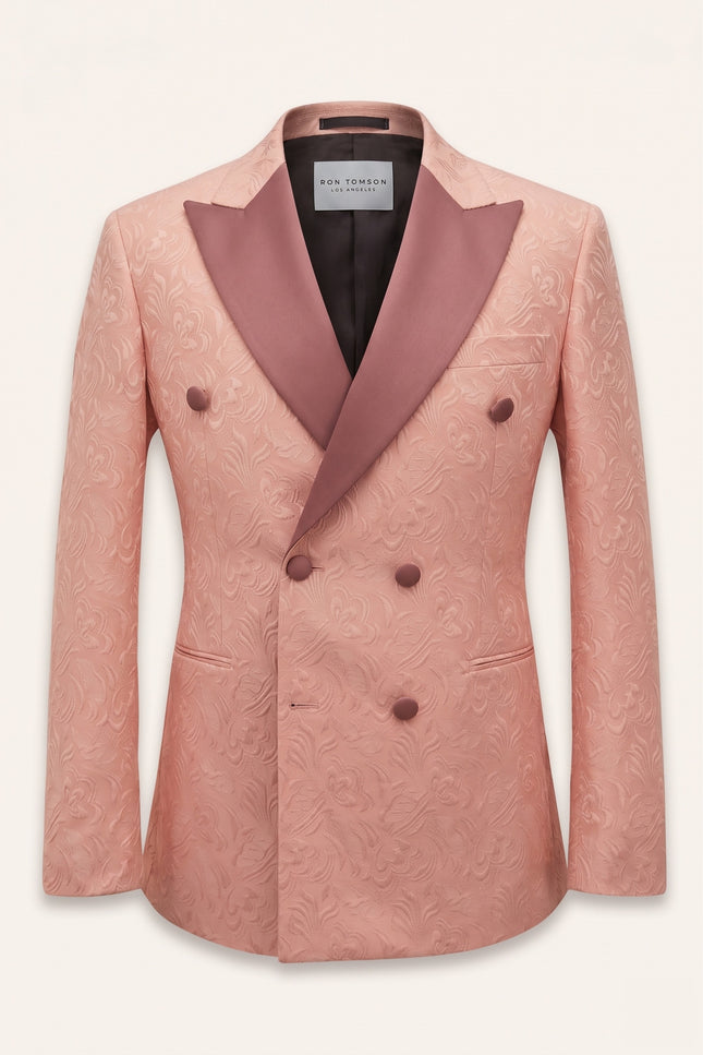 Peak Lapel Brocade Tuxedo Jacket - Salmon