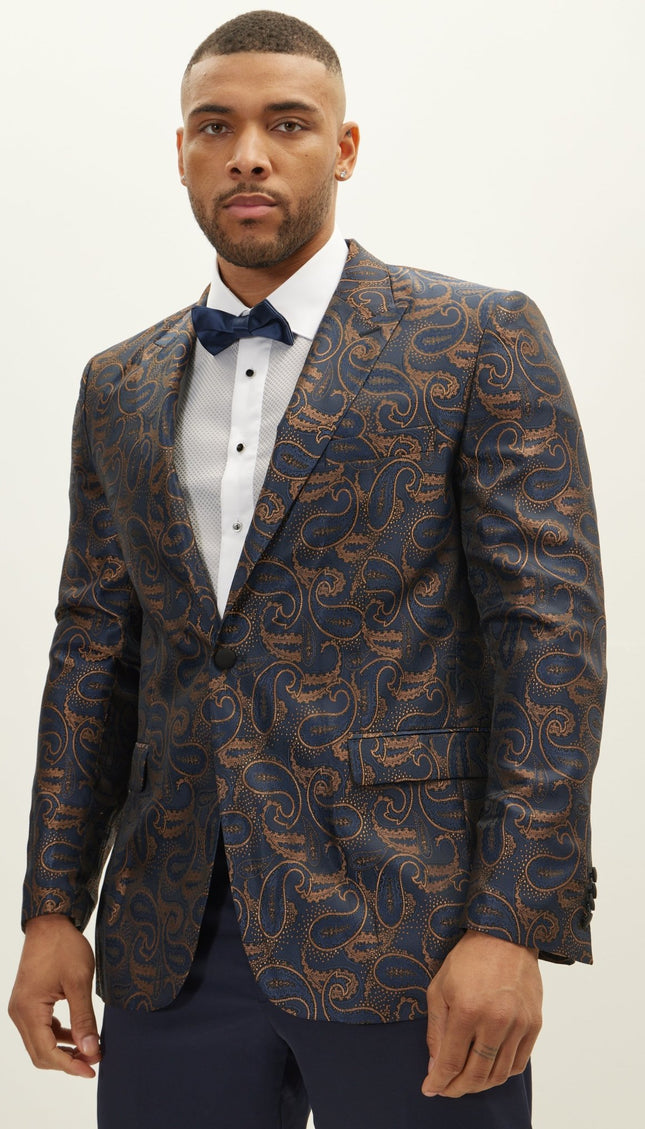Peak Lapel Paisley Jacquard Tuxedo Jacket - Copper - Ron Tomson