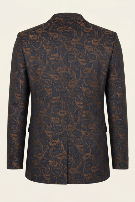 Peak Lapel Paisley Jacquard Tuxedo Jacket - Copper - Back