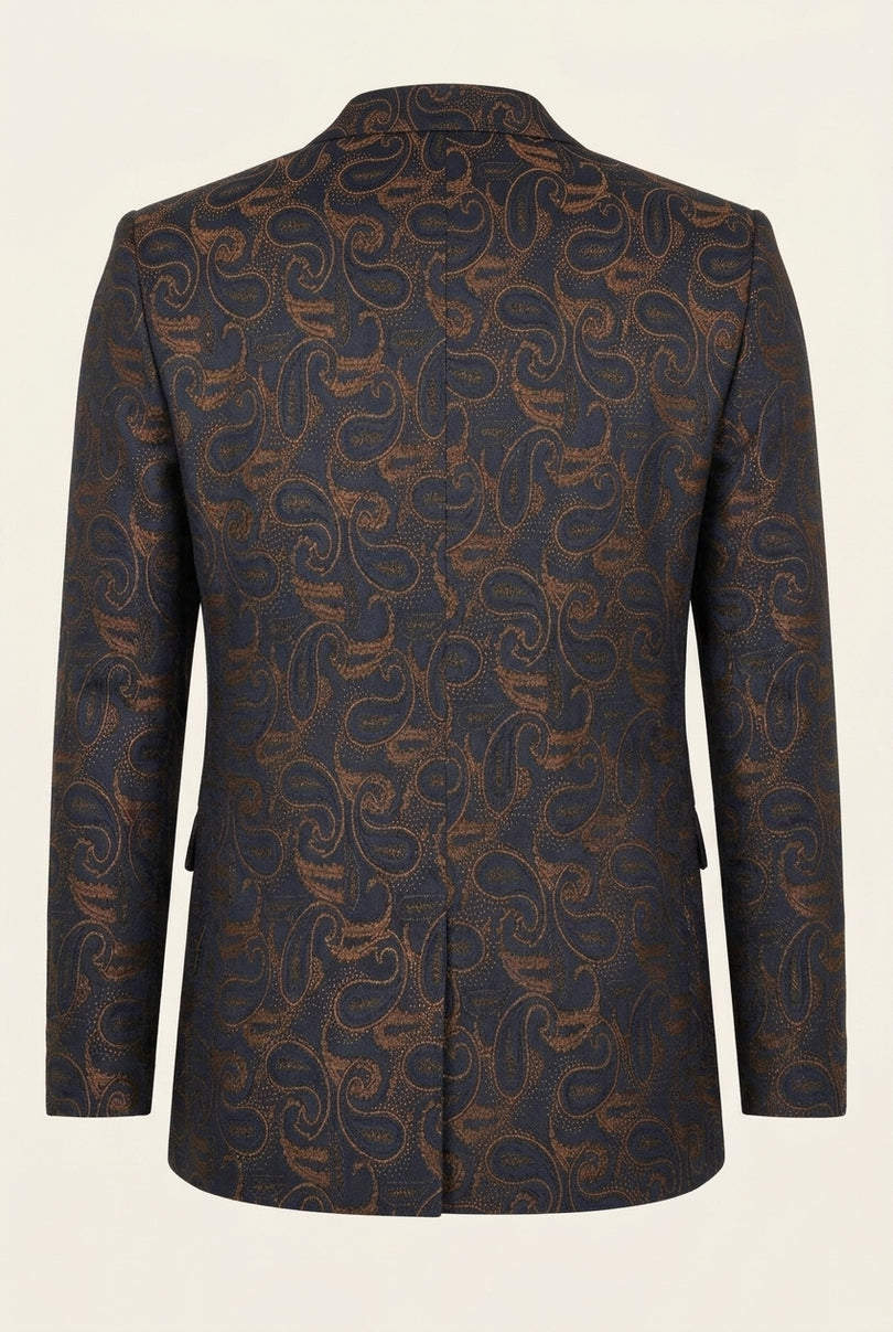 Peak Lapel Paisley Jacquard Tuxedo Jacket - Copper - Back