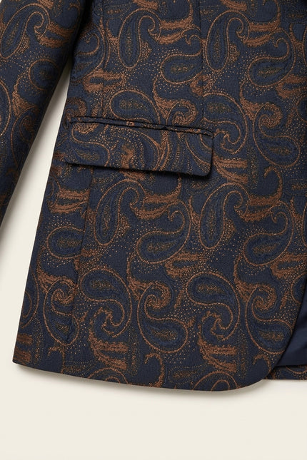 Peak Lapel Paisley Jacquard Tuxedo Jacket - Copper - Detail