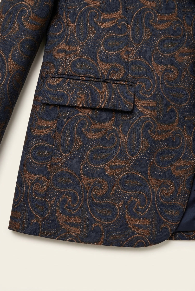 Peak Lapel Paisley Jacquard Tuxedo Jacket - Copper - Detail