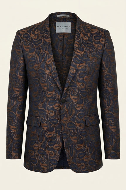 Peak Lapel Paisley Jacquard Tuxedo Jacket - Copper - Front (Alt)