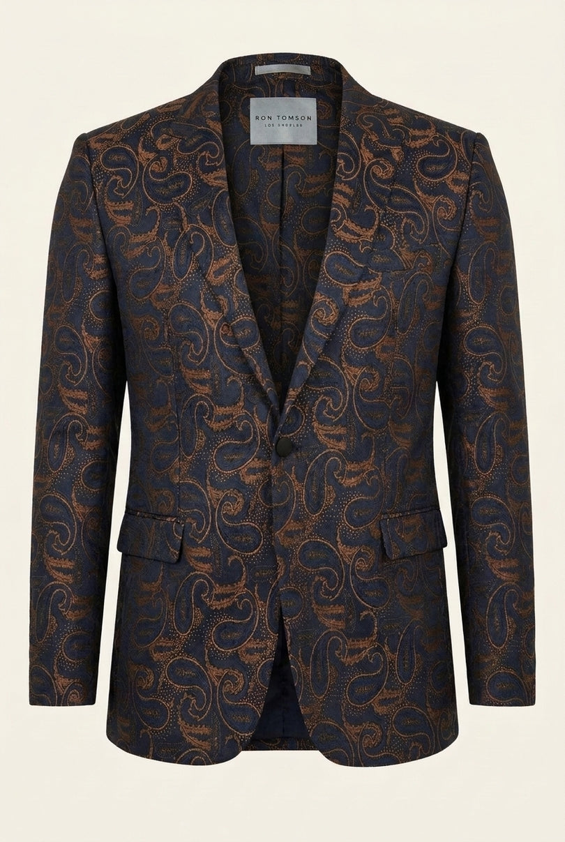 Peak Lapel Paisley Jacquard Tuxedo Jacket - Copper - Front (Alt)