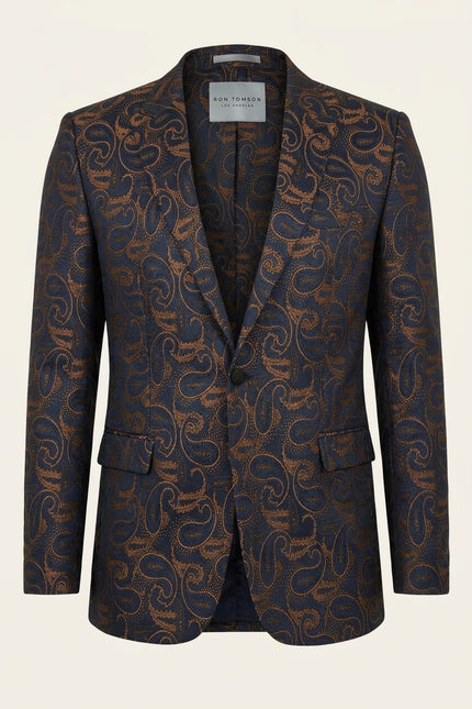 Peak Lapel Paisley Jacquard Tuxedo Jacket - Copper - Front