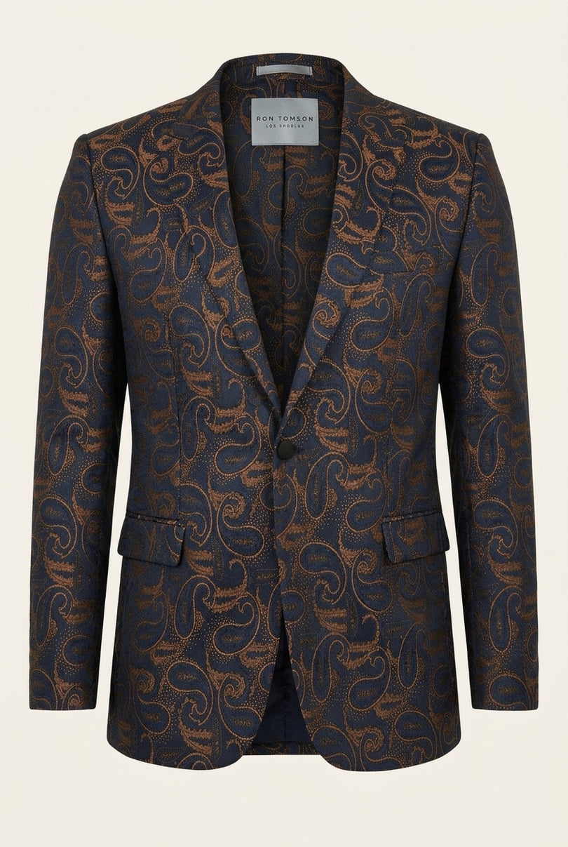 Peak Lapel Paisley Jacquard Tuxedo Jacket - Copper - Front