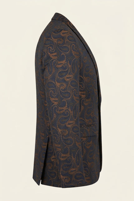 Peak Lapel Paisley Jacquard Tuxedo Jacket - Copper - Side