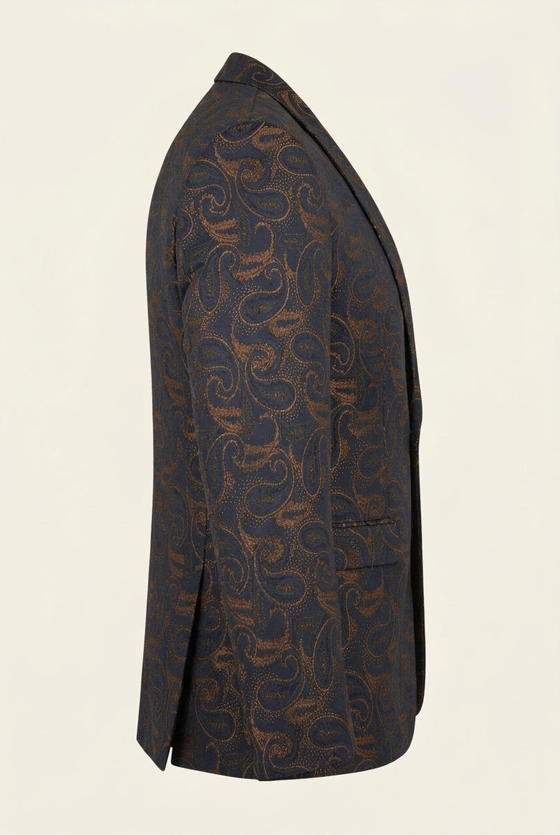 Peak Lapel Paisley Jacquard Tuxedo Jacket - Copper - Side